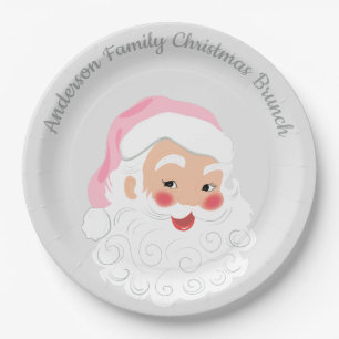 Santa Claus in Pink Hat Vintage Christmas Paper Plate