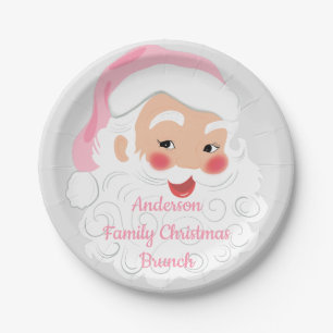 Santa Claus in Pink Hat Vintage Christmas Paper Plate