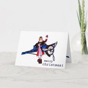 Santa Claus in plane Holiday Card