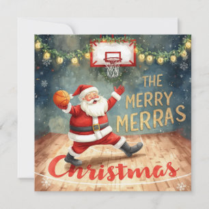 Santa Claus in playing Basketball Christmas Party  Holiday Card