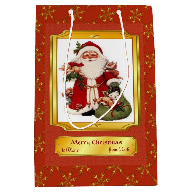 Santa Claus in Red and Golden Frame Medium Gift Bag (Front)