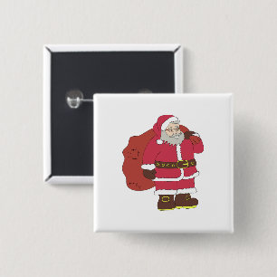 Santa Claus in red with gift bag and eyeglasses 2 Inch Square Button