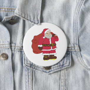 Santa Claus in red with gift bag and eyeglasses  4 Inch Round Button