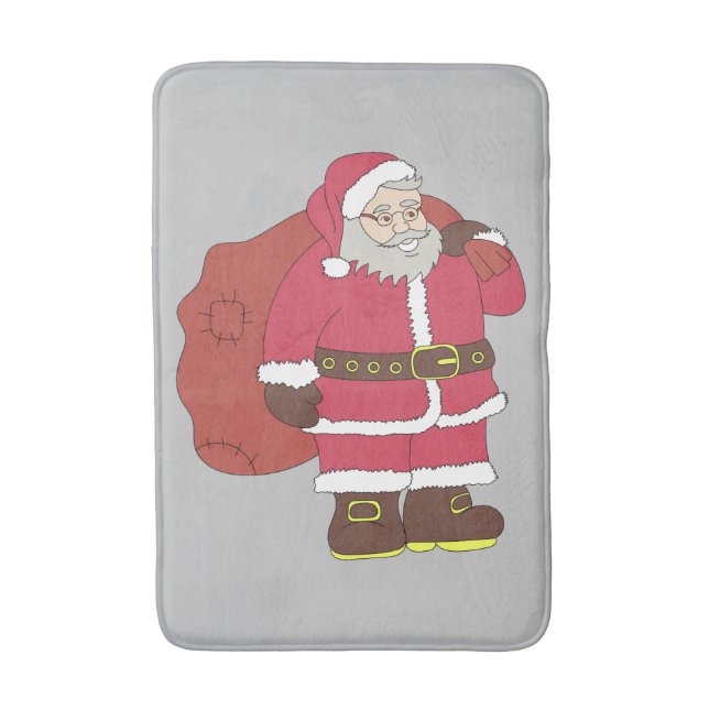 Santa Claus in red with gift bag and eyeglasses  Bath Mat (Front Vertical)