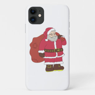 Santa Claus in red with gift bag and eyeglasses  iPhone 11 Case