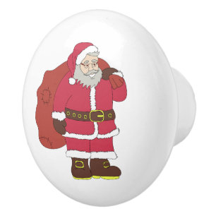 Santa Claus in red with gift bag and eyeglasses  Ceramic Knob