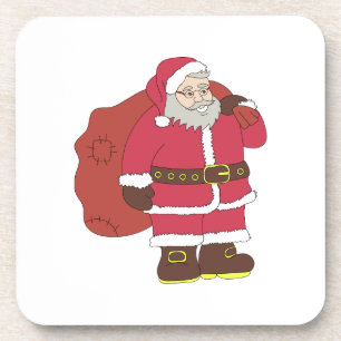 Santa Claus in red with gift bag and eyeglasses  Coaster