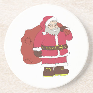 Santa Claus in red with gift bag and eyeglasses  Coaster