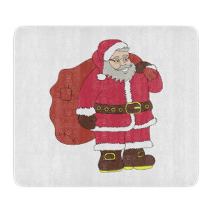 Santa Claus in red with gift bag and eyeglasses Cutting Board