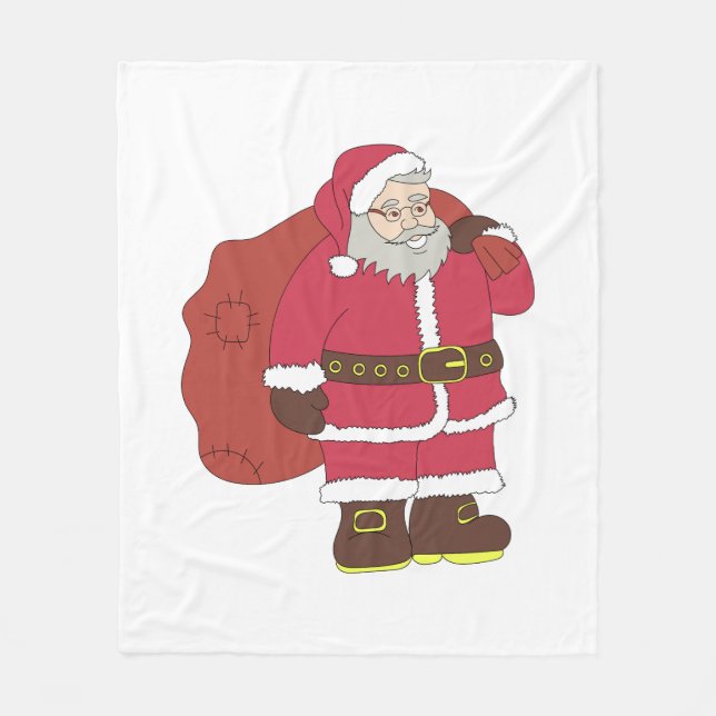 Santa Claus in red with gift bag and eyeglasses  Fleece Blanket (Front)
