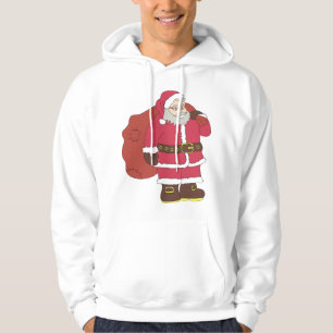 Santa Claus in red with gift bag and eyeglasses Hoodie