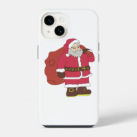 Santa Claus in red with gift bag and eyeglasses