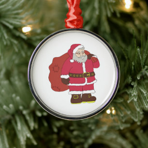 Santa Claus in red with gift bag and eyeglasses  Metal Ornament