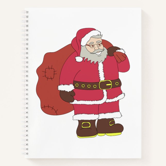 Santa Claus in red with gift bag and eyeglasses  Notebook (Front)
