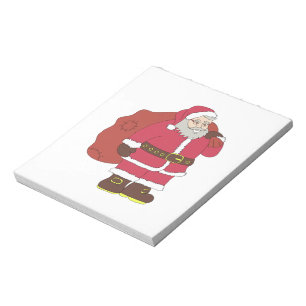 Santa Claus in red with gift bag and eyeglasses  Notepad