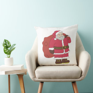 Santa Claus in red with gift bag and eyeglasses  Throw Pillow