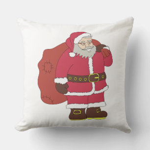 Santa Claus in red with gift bag and eyeglasses Throw Pillow