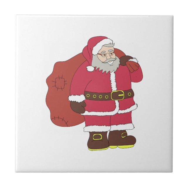 Santa Claus in red with gift bag and eyeglasses  Tile (Front)