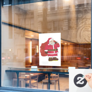 Santa Claus in red with gift bag and eyeglasses Window Cling