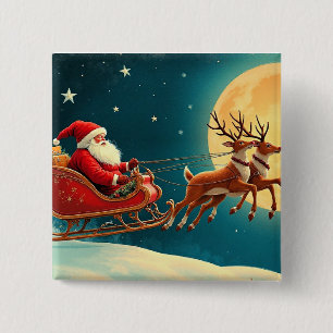 Santa Claus in Sleigh 2 Inch Square Button