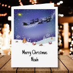 Santa Claus in Sleigh Christmas Eve Personalized Card<br><div class="desc">Santa Claus is sailing though the night in his magical sleigh with reindeer guiding him makes a fun Christmas card that you can personalized.</div>