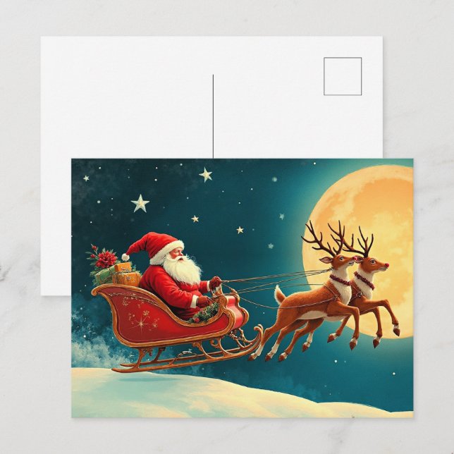 Santa Claus in Sleigh Postcard (Front/Back)