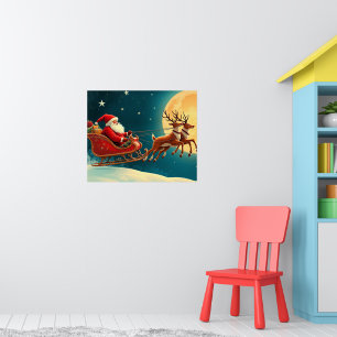 Santa Claus in sleigh with reindeer Poster