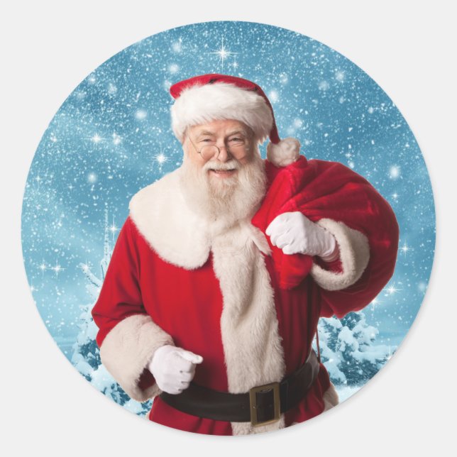 Santa Claus in Snow Classic Round Sticker (Front)