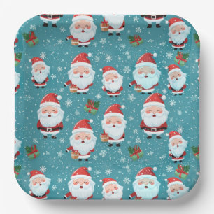 Santa Claus In Snowflakes Paper Plate