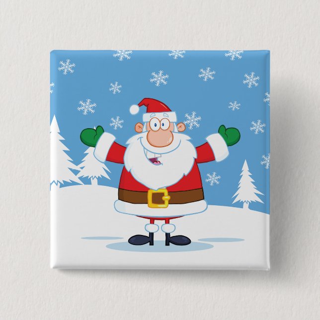 Santa Claus in Snowy Winter Scene 2 Inch Square Button (Front)