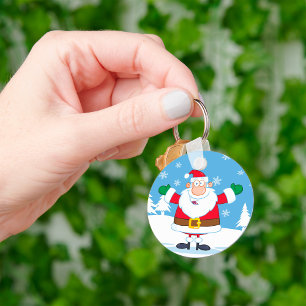 Santa Claus in Snowy Winter Scene Keychain