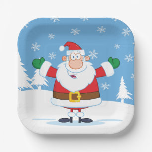 Santa Claus in Snowy Winter Scene Paper Plate