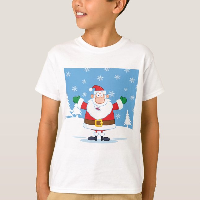Santa Claus in Snowy Winter Scene T-Shirt (Front)