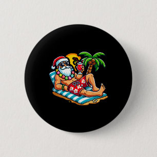 Santa Claus In Swim Trunks Christmas In July Beach 2 Inch Round Button