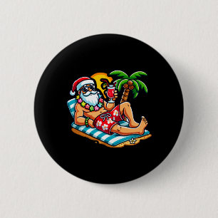 Santa Claus in Swim Trunks Summer Xmas Beach Party 2 Inch Round Button