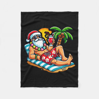 Santa Claus in Swim Trunks Summer Xmas Beach Party Fleece Blanket