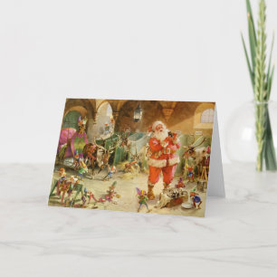 Santa Claus in the North Pole Reindeer Stables Holiday Card