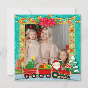 Santa Claus in Train, Christmas and holiday photo Card