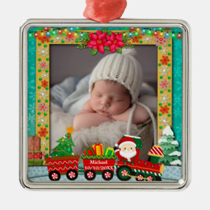 Santa Claus in Train, Christmas and holiday photo Metal Ornament