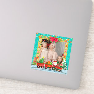 Santa Claus in Train with Gifts and Christmas Tree