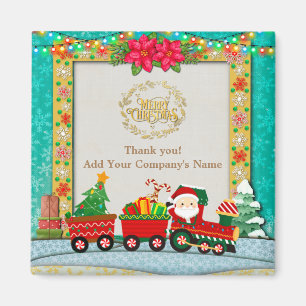 Santa Claus in Train with Gifts and Christmas Tree Magnet