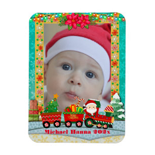 Santa Claus in Train with Gifts and Christmas Tree Magnet