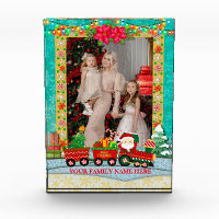 Santa Claus in Train with Gifts and Christmas Tree