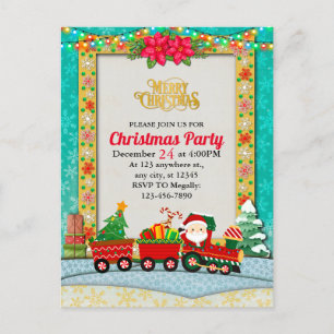 Santa Claus in Train with Gifts and Christmas Tree Postcard