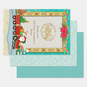 Santa Claus in Train with Gifts and Christmas Tree Wrapping Paper Sheet