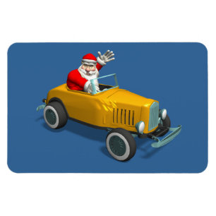 Santa Claus In Yellow Hot Rod Magnet