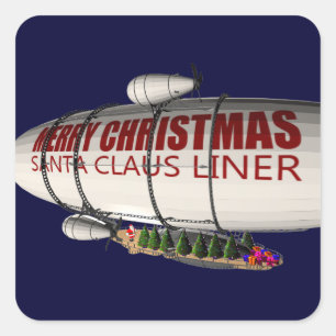 Santa Claus In Zeppelin Square Sticker