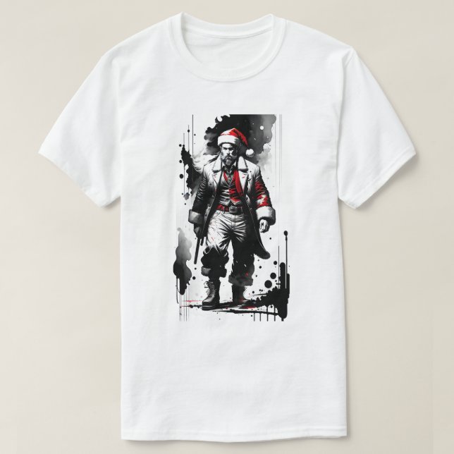 Santa Claus Ink Christmas T-Shirt (Design Front)