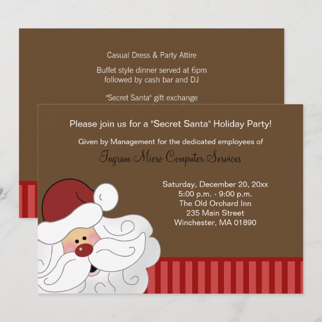 Santa Claus Invitation 2-sided Holiday Party Card (Front/Back)