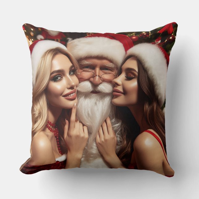 Santa Claus is celebrating Christmas.. twice! Throw Pillow (Front)